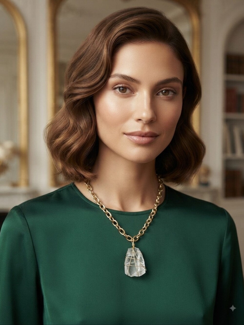 Source Unknown Gold Chain Necklace with Clear Crystal Pendant